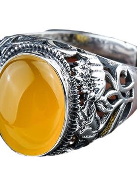 镶嵌蜜蜡琥珀活口南红戒指定制