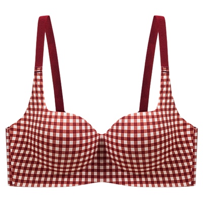 草本初色聚拢内衣女本命年红色无痕小胸聚拢小胸显达法式格子文胸