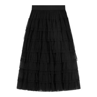 Maje经典款秋冬女装经典时尚黑色松紧腰身纱裙蓬蓬蛋糕长款半身裙