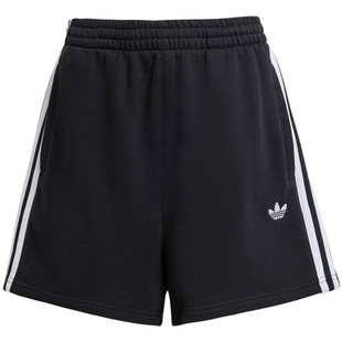 adidas阿迪达斯三叶草拉绳腰身五分裤夏棉女三条纹针织短裤JW5109