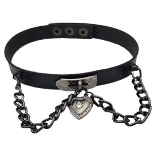 暗黑choker 哥特Lolita项链 jk不良黑色两用项圈爱心锁骨链女颈带
