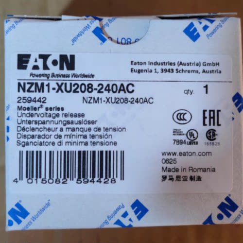 议价伊顿全新塑壳欠压线圈 NZM1-XU208-240AC UL认证  CSA认证齐
