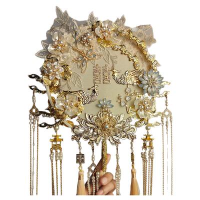 帛之素古风婚礼双面重工出嫁喜扇手工diy材料包中式秀禾团扇新娘