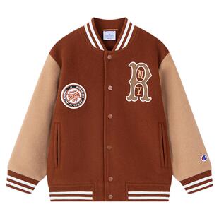 Champion冠军男女儿童装春季复古学院风羊毛纽扣棒球服外套