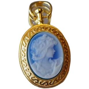 卡梅奥德国玛瑙浮雕吊坠纯银镀18K金镶嵌首饰小众复古项链毛衣链