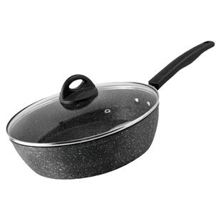 三能大理石不沾炒锅带盖复合金属锅不锈钢家用燃气电磁炉煎锅28cm