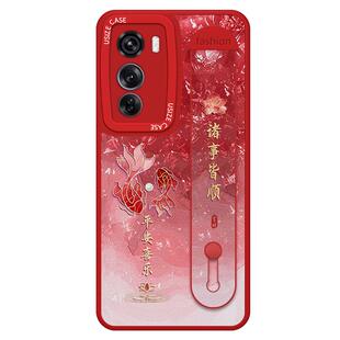 腕带锦鲤适用opporeno15手机壳高档reno14pro时尚10pro+小羊皮findx8支架11网红7女生9pro保护套12防摔13创意
