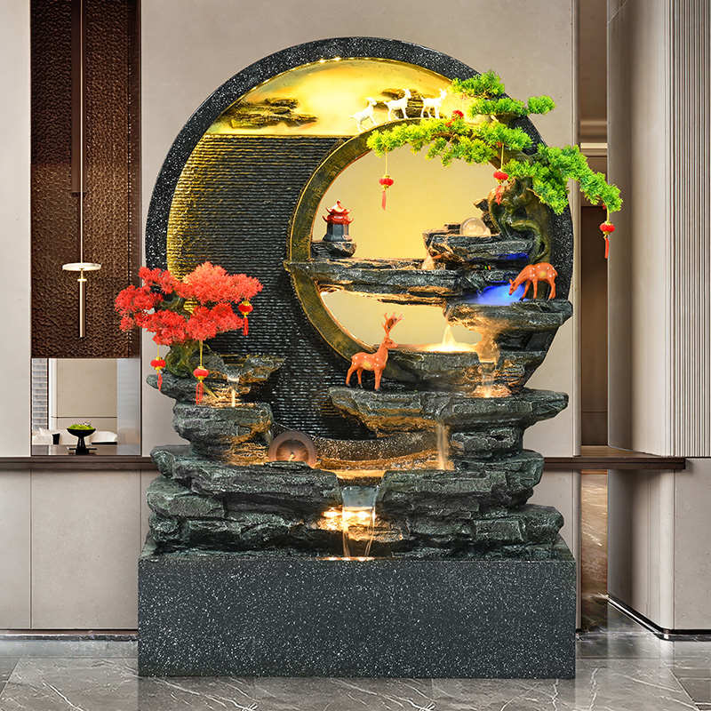 大型中式假山流水喷泉玄关水景墙屏风客厅庭院景观装饰品落地摆件