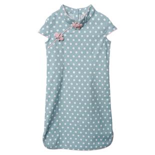 知了童装 夏款女童全棉印花旗袍儿童日常中式连衣裙素色唐装51091