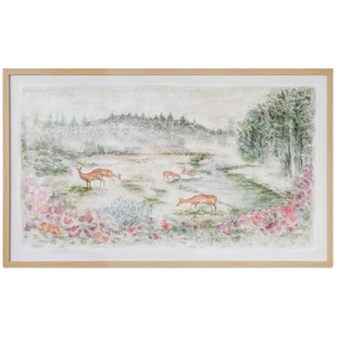 若奈手绘 意大利石壁画《灵鹿仙境》中古客厅卧室沙发东方艺术画