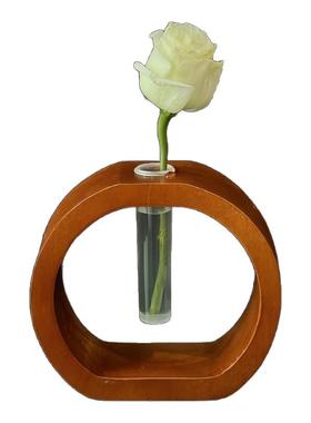 实木插花透明塑料管水养小花瓶