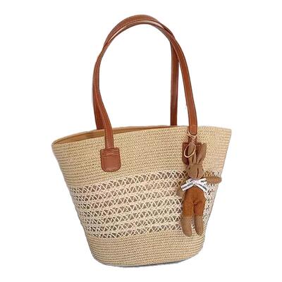 镂空设计草编包大容量百搭托特包