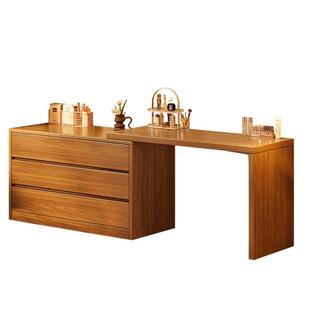 实木转角电脑桌梳妆台一体家用卧室床边桌轻奢书桌带储物柜工作台