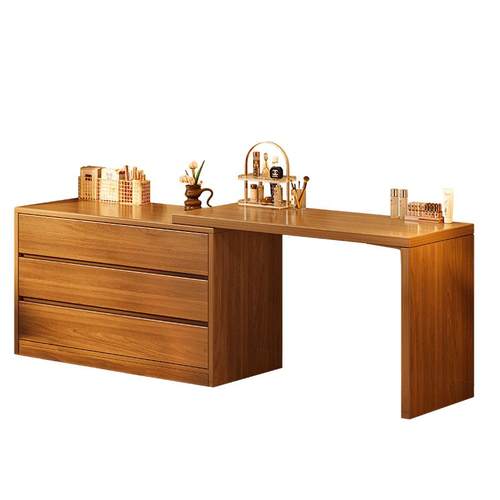 实木转角电脑桌梳妆台一体家用卧室床边桌轻奢书桌带储物柜工作台