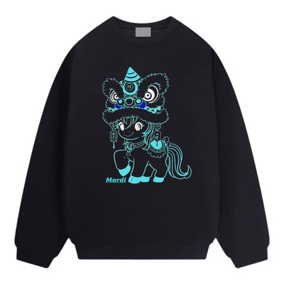 新年款国潮舞狮小马套头卫衣