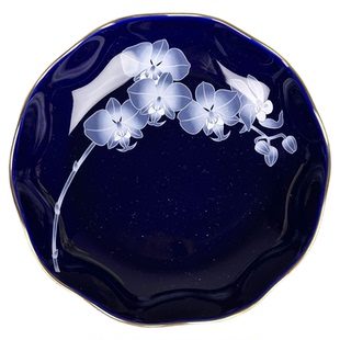 香兰社帝王蓝蝴蝶兰大盘子陶瓷波浪盘餐具圆形