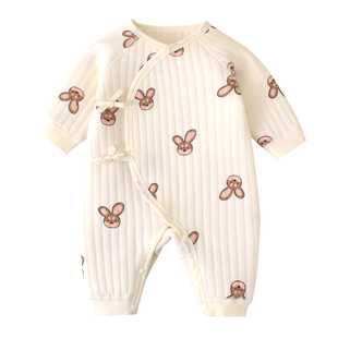 新生儿衣服秋冬款连体衣0-3月刚初生宝宝蝴蝶衣婴儿爬服外出三层