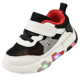百丽童鞋女童闪灯运动鞋夏季新款男童老爹鞋透气亮灯宝宝网面鞋子