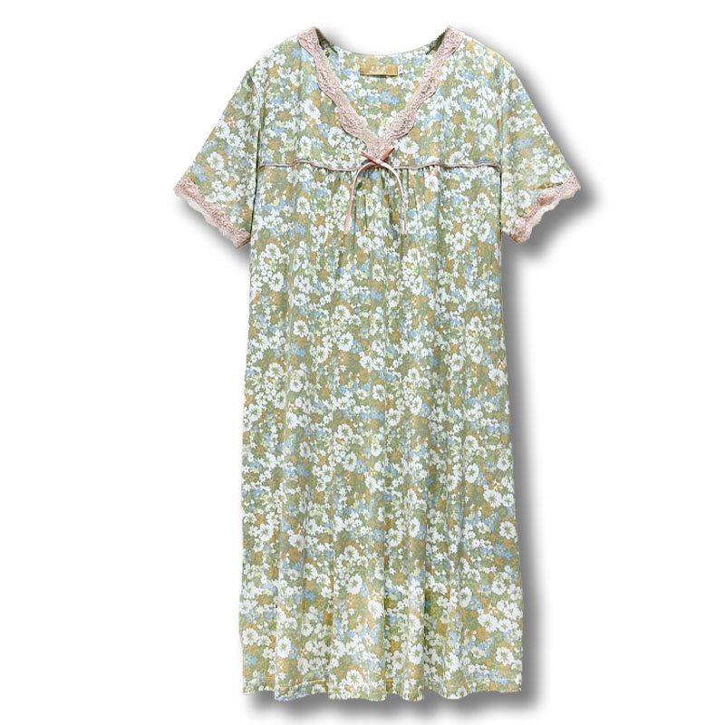 莫代尔睡衣女士睡裙碎花连衣裙夏季薄款加肥加大中老年妈妈家居裙