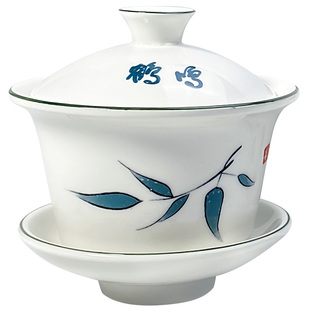 四川非遗 成都鹤鸣盖碗茶杯茶具陶瓷功夫三才茶碗单个大号250ml