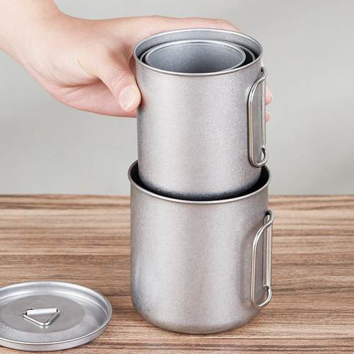 不锈钢复古杯子户外野营304杯盖带折叠420ml露营马克杯喝茶便携