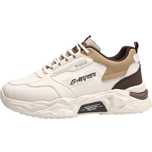 花花公子鞋子男鞋春季潮流厚底老爹皮面百搭青少年休闲运动鞋男款