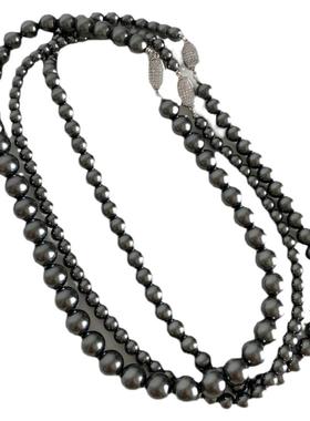 深灰色强光正圆珍珠项链