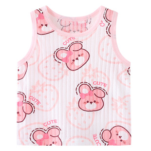 儿童小背心打底夏季薄款纯棉婴儿护肚外女童男童宝宝吊带轻薄粉色