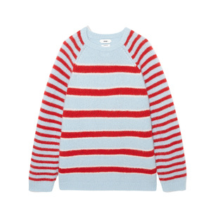 IMMI设计师品牌LOOKNOW秋季新红色丝羊绒撞色条纹套头毛衣