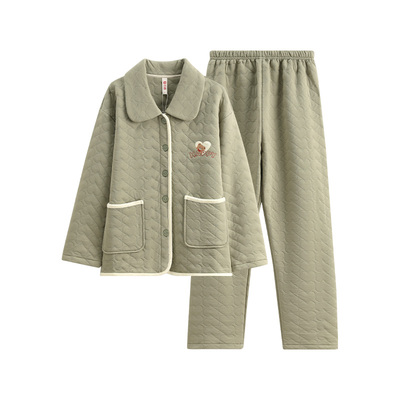 芬腾女士睡衣秋冬空气棉夹层套装