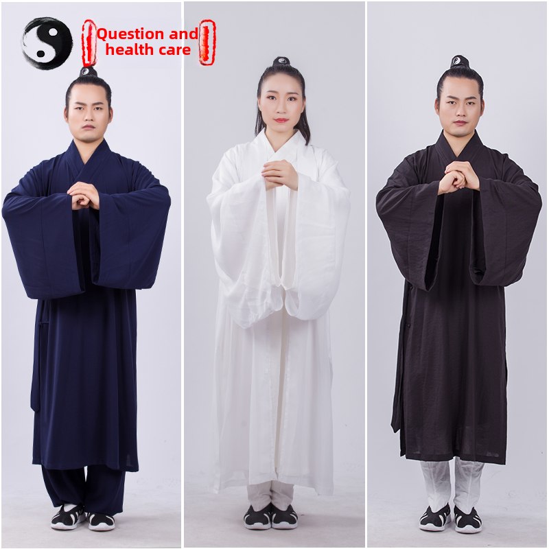 武当三清领小袖半袖得罗长袍麻纱喇叭袖宽袖长褂雪纺披纱乾坤道袍