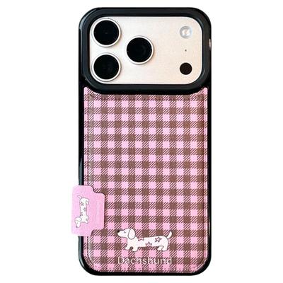 砂粉格纹星星腊肠狗苹果手机壳女