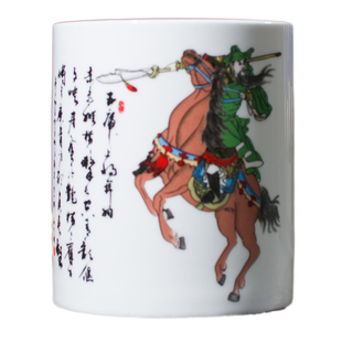 景德镇陶瓷笔筒中国风文创三国五虎将收纳筒文房办公桌面复古摆件