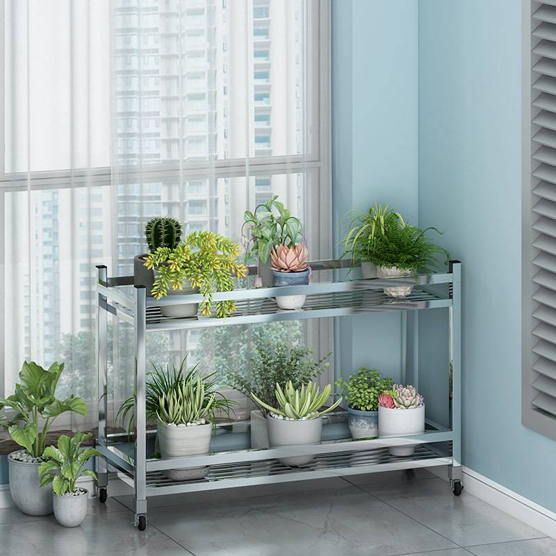 不锈钢花架带轮子加宽多层置物架盆架子户外家用可阳台空间省移动