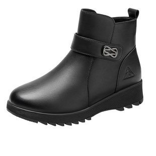 足力健女鞋正品皮鞋休闲送爸妈长辈礼物冬季加绒保暖棉鞋短靴皮靴