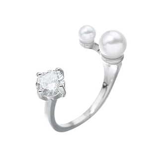 个性冷淡风珍珠戒指轻奢水滴镶钻指环小众设计感开口食指戒子配饰