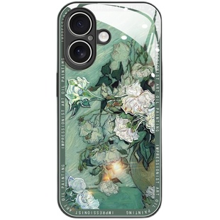 艺术名画适用苹果16手机壳潮流复古iPhone15pro潮牌爆款13抗指纹玻璃14promax防摔网红全包xs男女12液态软边8