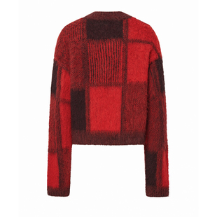 Fabrique【赵今麦同款】新年红格子贝贝羊驼毛针织套头毛衣开衫女