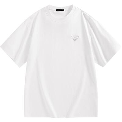 【高弹力】太平鸟男装 短袖t恤纯色夏季刺绣白色男生青年百搭体恤