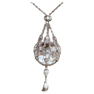 新款水晶捕梦网吊坠珍珠网兜项链高级感小众设计毛衣链锁骨链饰品