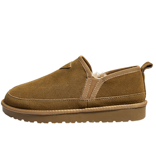 棉鞋男冬季东北马丁靴翻毛真皮保暖加绒靴子潮牌低帮一脚蹬雪地靴