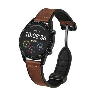 适用华为watchgt5/6手表带疯马皮磁吸gt4专用新款watch4智能运动手表链5pro真皮腕表gt3/2高级感男士表链秋冬