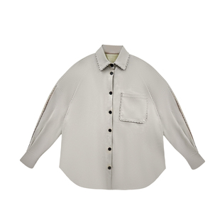 CIZZLEMORE【质感OL】老钱风明线翻领皮衣衬衫宽松廓形中长款上衣