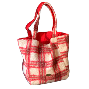 红色格纹双面帆布包包女2026新款韩系时尚通勤单肩托特包大容量