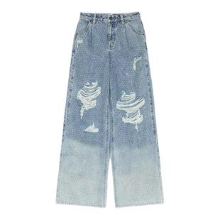 self-portrait 秋冬浅牛仔蓝满钻星河破洞休闲阔腿裤
