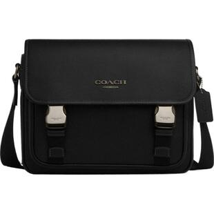COACH/蔻驰奥莱男士黑色牛皮革RACER信使包斜挎包通勤