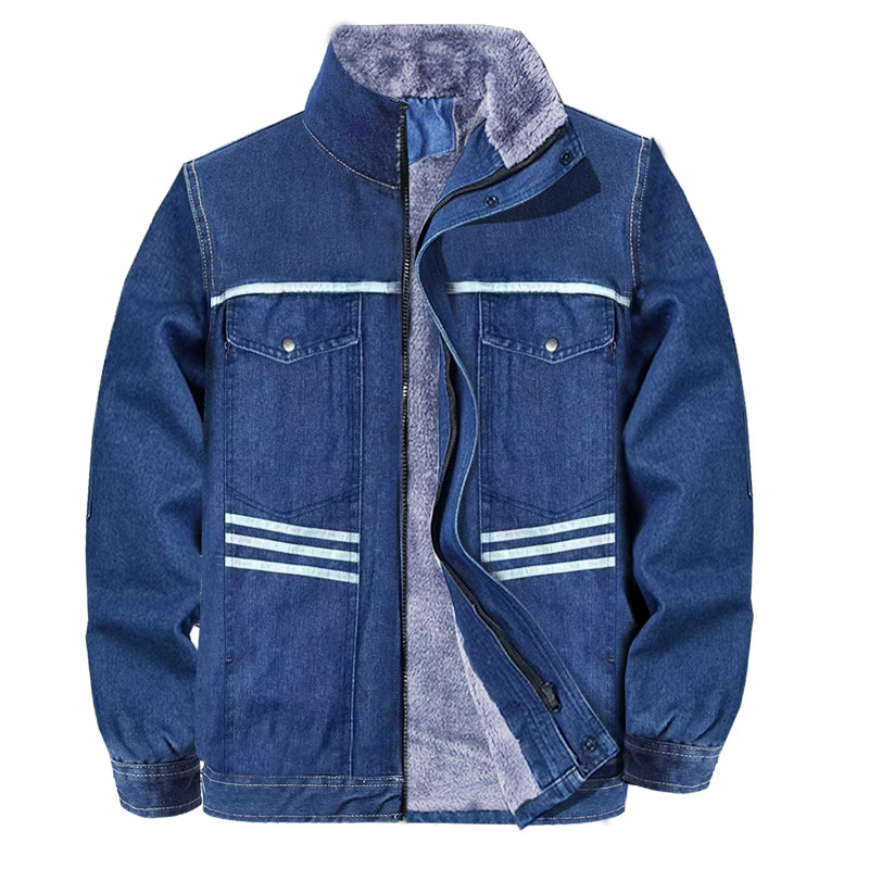 冬天加绒加厚牛仔工作服男棉服焊工机修服上衣电焊耐磨防烫劳保服