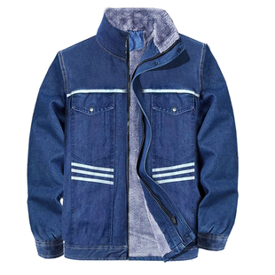 冬天加绒加厚牛仔工作服男棉服焊工机修服上衣电焊耐磨防烫劳保服
