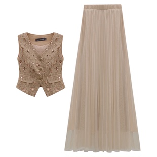 【松茶可可】小娜椒小个子夏季小香咖色时尚显瘦上衣百搭半身裙女