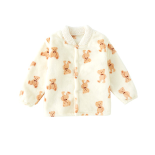 儿童睡衣上衣单件珊瑚绒家居服男童春秋季加绒加厚保暖2025新款